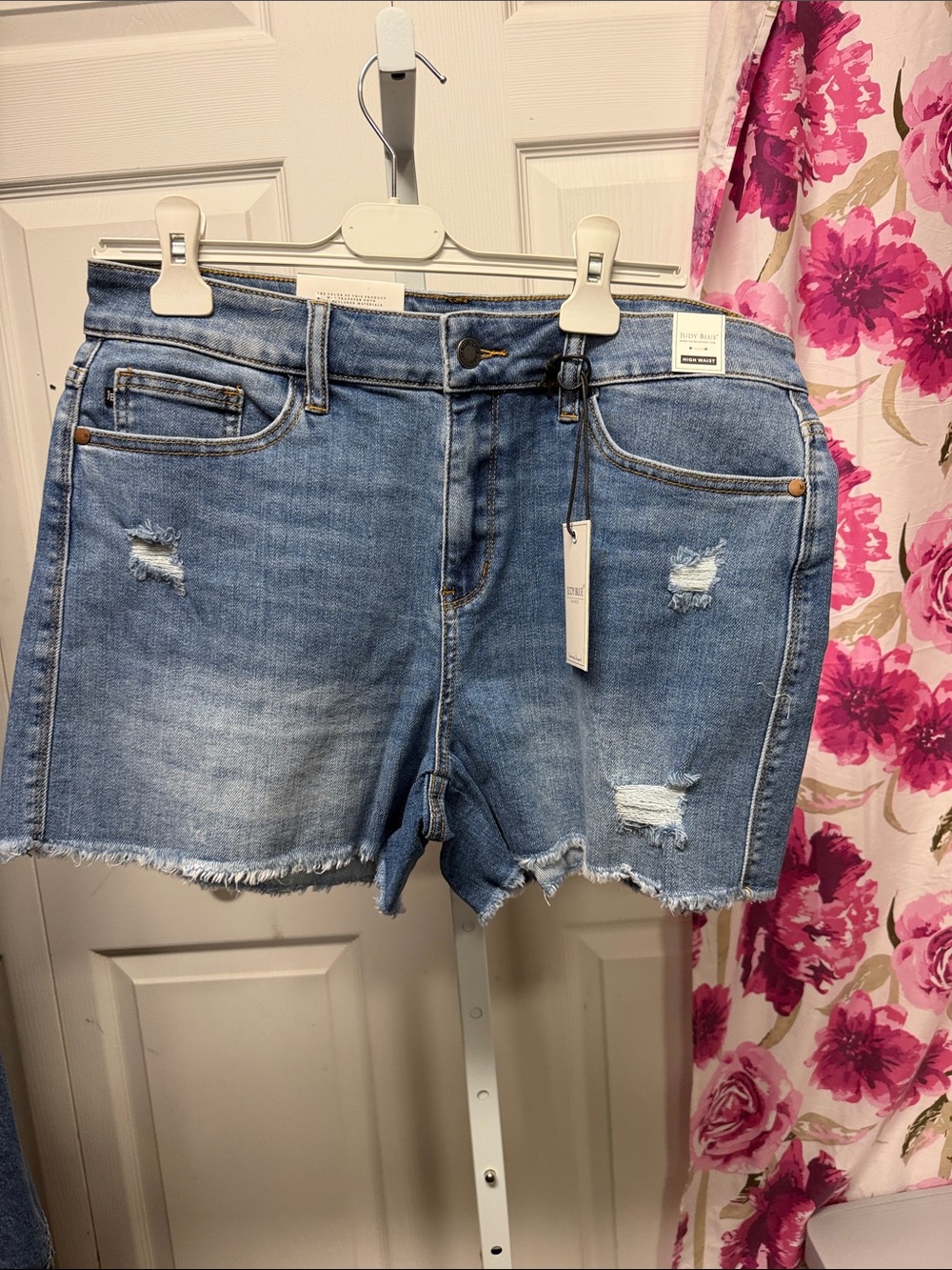 Women’s Mid-Blue Distressed Denim Shorts